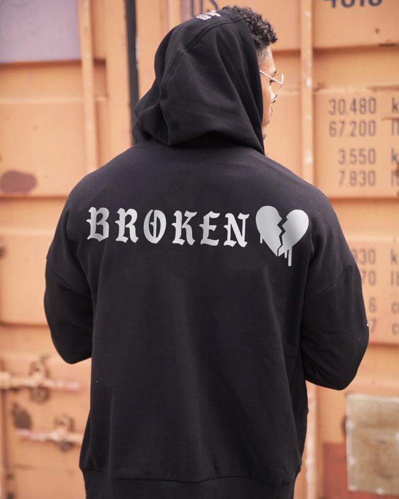 Broken Heart Letter Print Casual Hoodie - Krazyskull