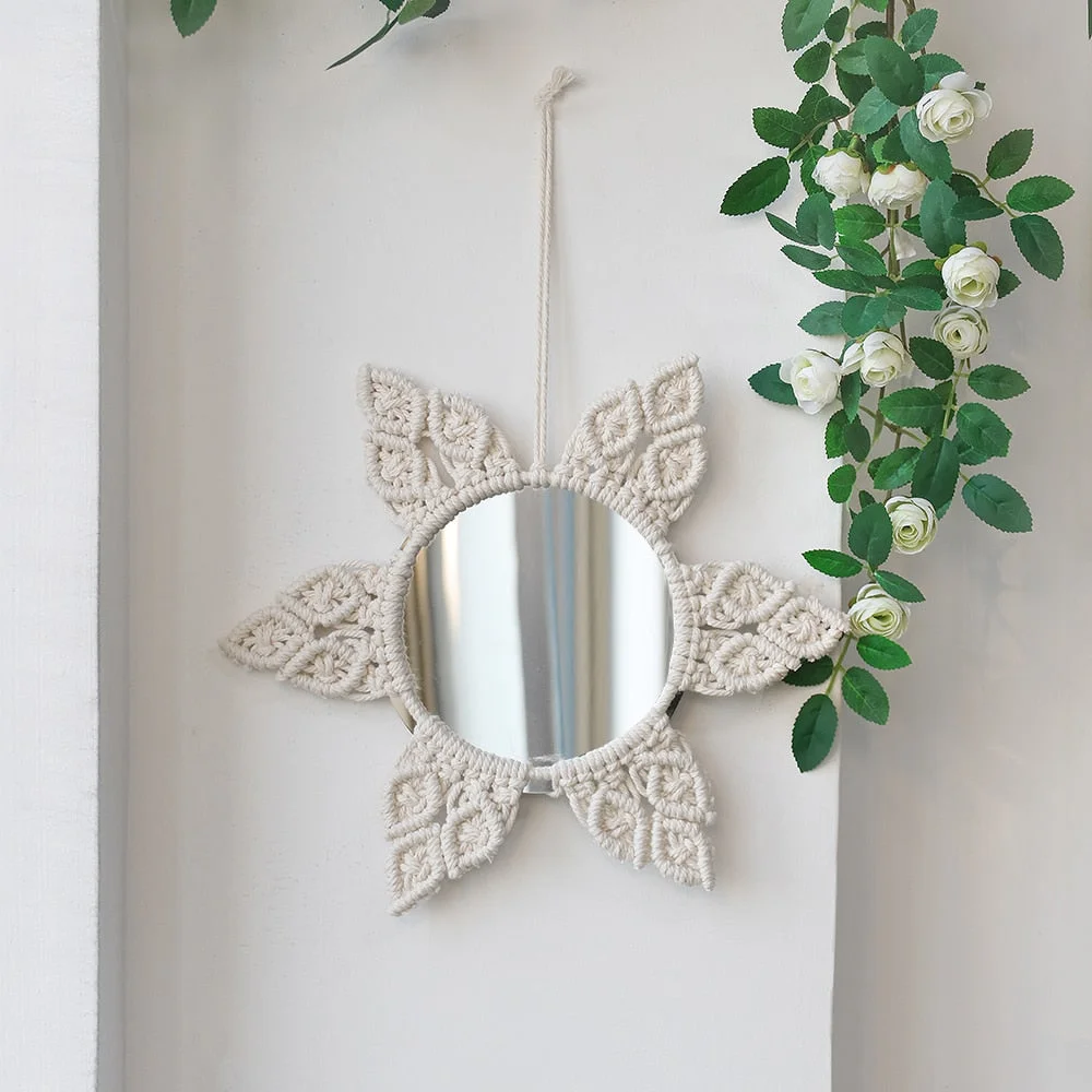 Wall Mirror Macrame Decorative Mirrors Boho Home Decor Wall Hanging Mirror for Living Room Decoration Bedroom Baby Nursery Gift