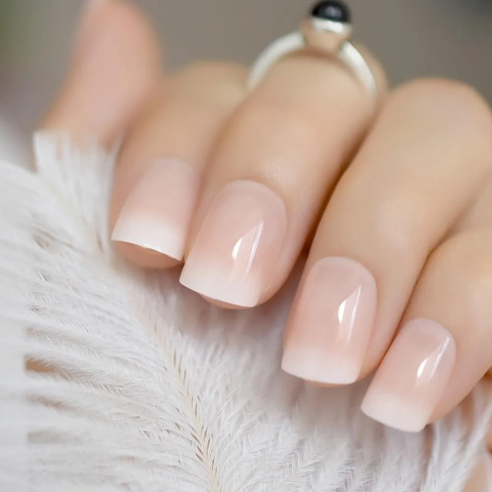 Pink Nude White French Fake Nails Squoval Square UV Gel False Press on Nails for Girl Full Cover Wear Finger Nail Art Tips 1123-Nail Inspo