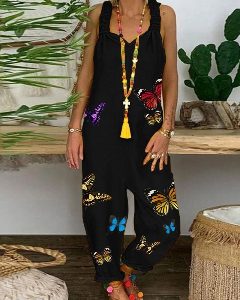 Romantic Rural Butterfly Loose Casual Jumpsuit
