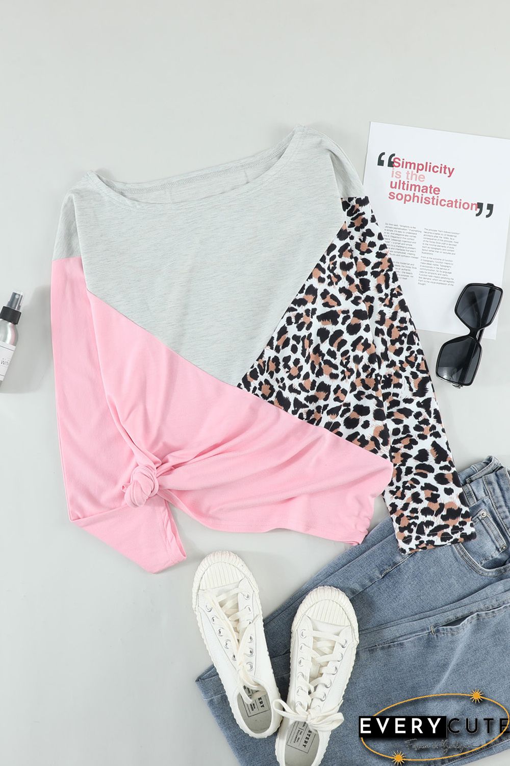 Leopard Colorblock Splicing Off The Shoulder Top