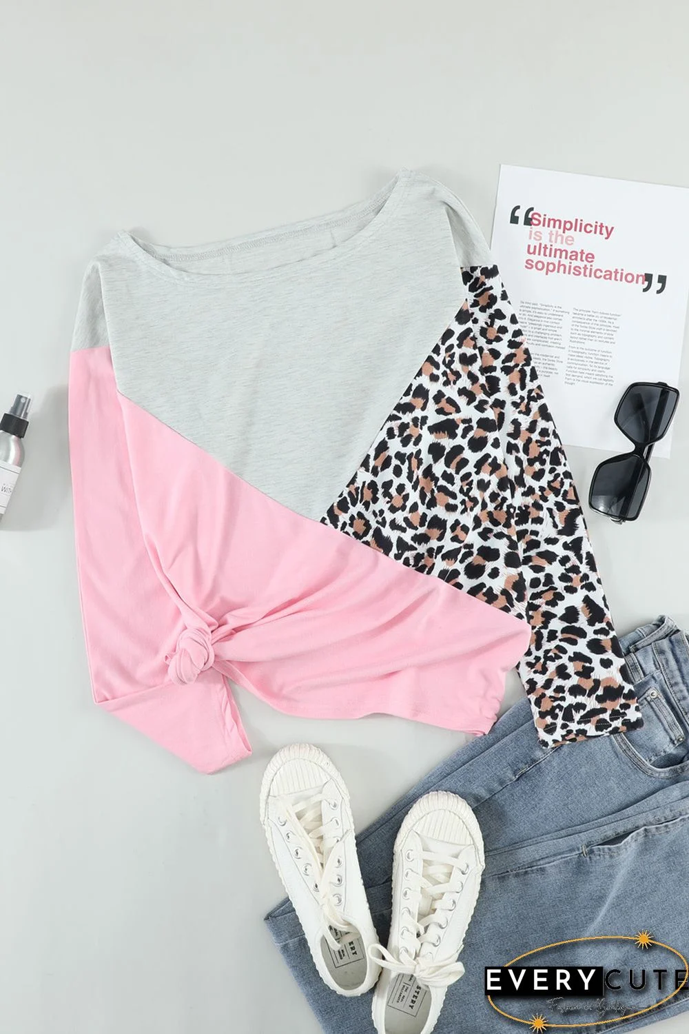 Leopard Colorblock Splicing Off The Shoulder Top