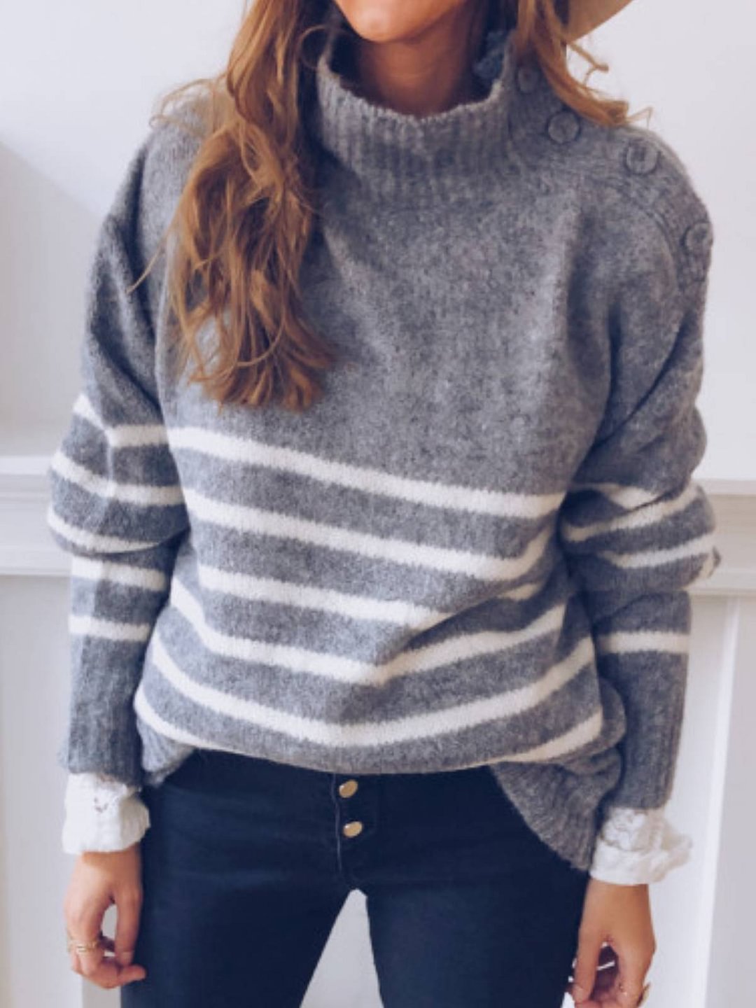 Cotton-Blend Turtleneck Casual Sweater