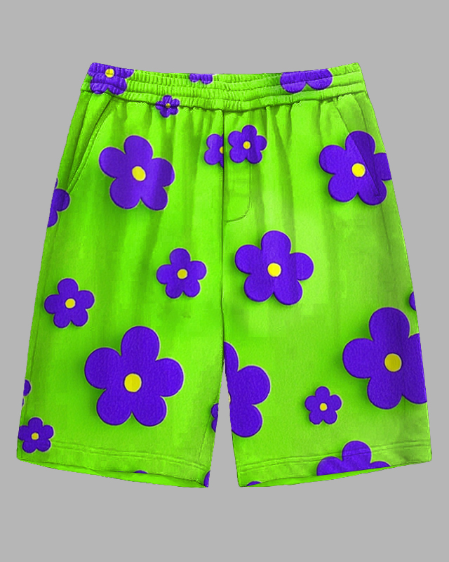 Men's Street Fashion Cartoon Small Flower All Over Printed Daily Casual Big and Tall Shorts
