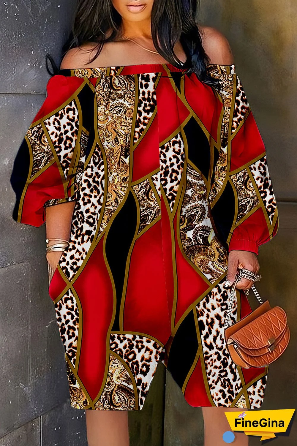 Cyan Casual Print Backless Off the Shoulder Regular Romper