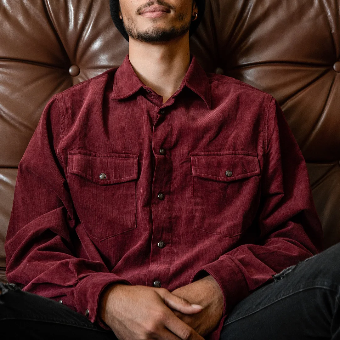 Men's Vintage Casual Corduroy Long Sleeve Shirt-inspireuse