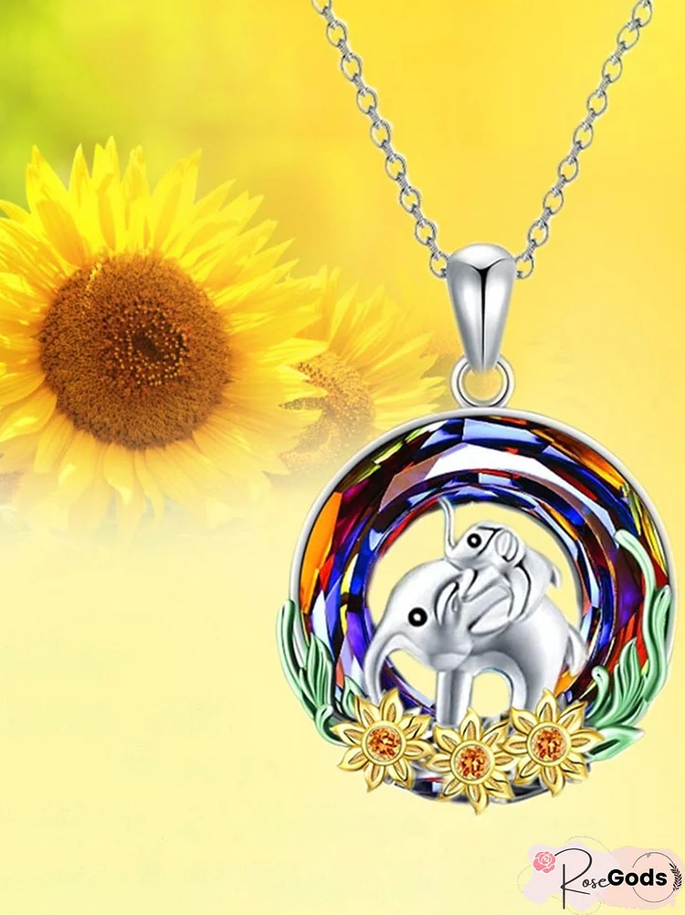 Fashion Vintage Colored Gemstone Sunflower Mother and Son Family Necklace Mother's Day Gift