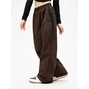 Thepearlpad Women Casual Wide Leg Cargo Pants Drawstring Solid Streetwear Elastic Waist Sweatpants Loose Y2K Joggers Hip Hop Baggy Trousers