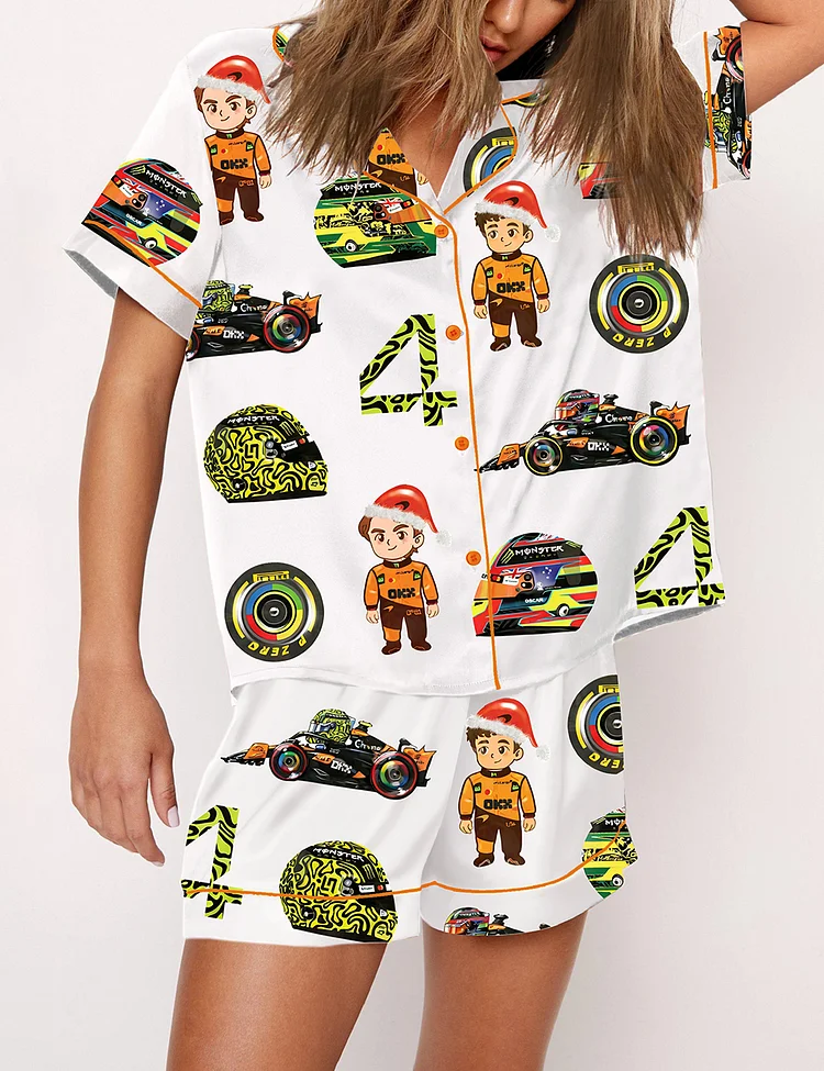 Women's Oscar Piastri NOR 4 F1 Christmas Formula 1 Fans Silky Satin Pajama Set