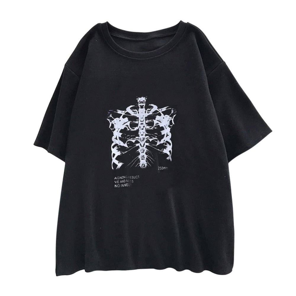 Hip Hop Summer Short Sleeve Streetwear T-shirt Skeleton Print Vintage Clothes Tshirt Shirt Diary Punk Shirt Oversized Album Top