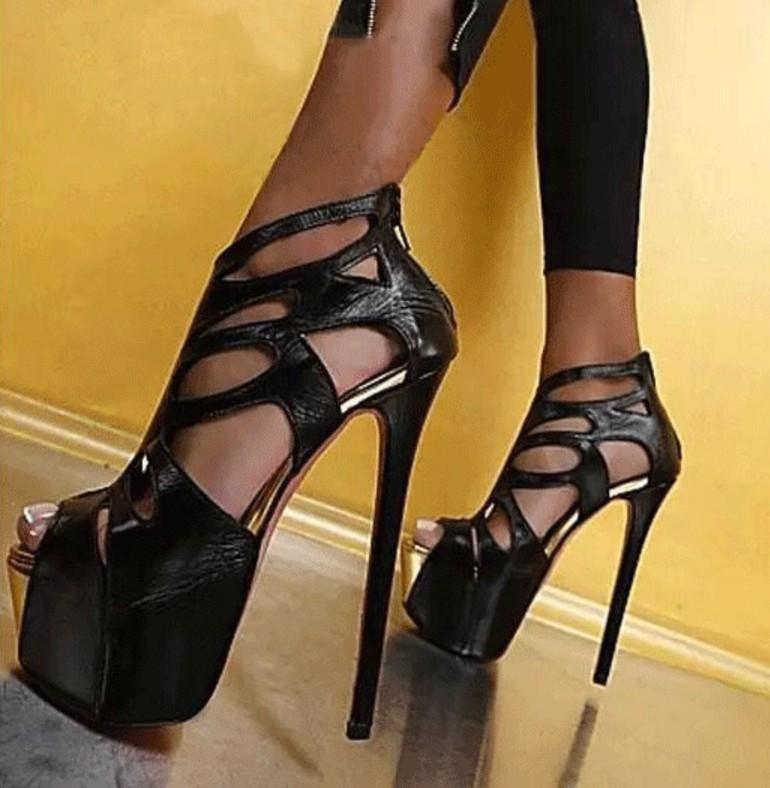 VCSHOES Style Hollow Out Peep Toe Platform Super High Heel Sandals