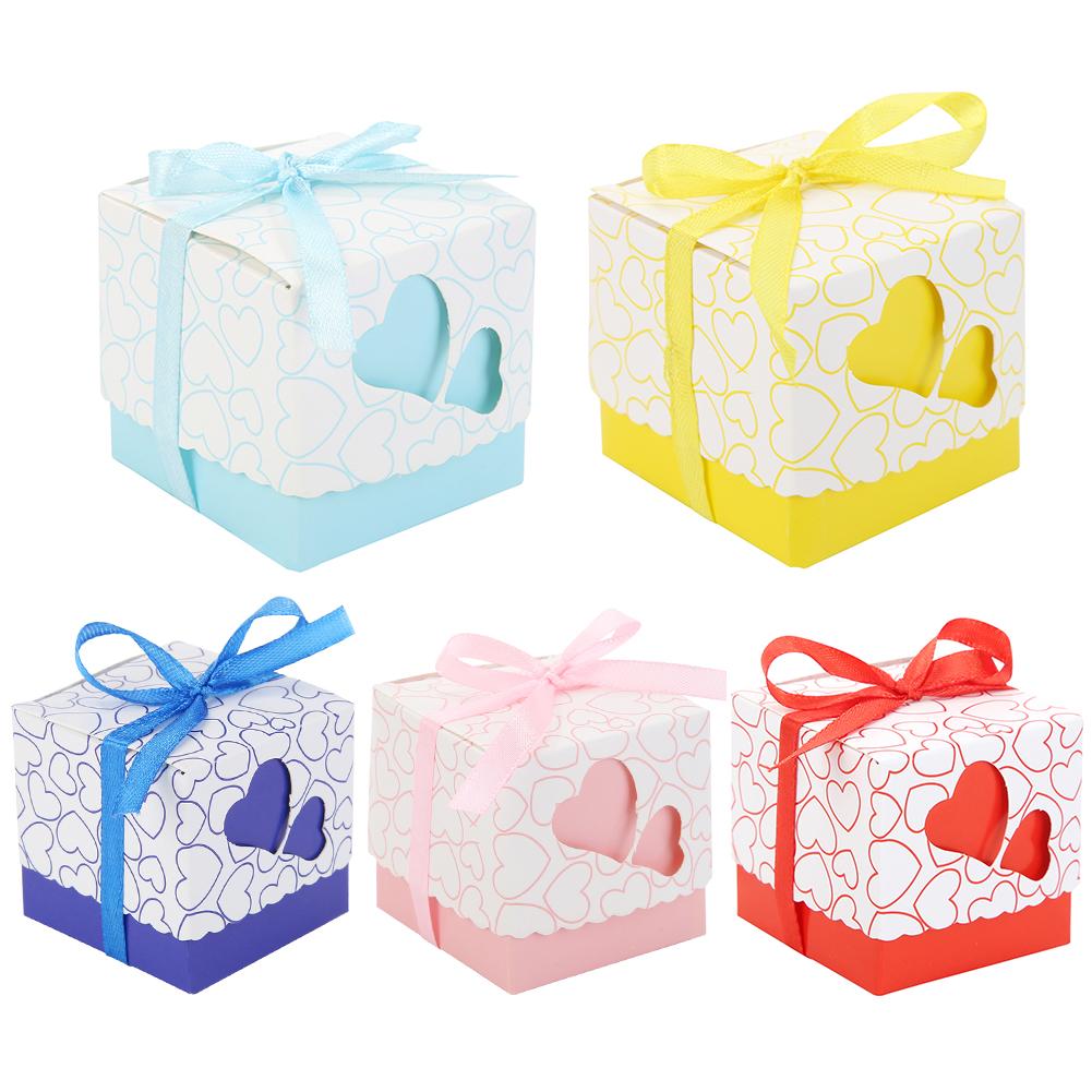 

10pcs Double Heart Ribbon Hollow Candy Boxes Wedding Party Valentine Gifts, Light pink, 501 Original