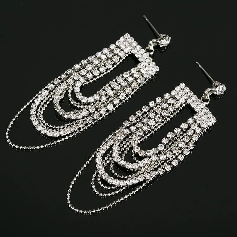 Crystal Long Dangle Drop Chandelier Floral Shape Party Women Earrings
