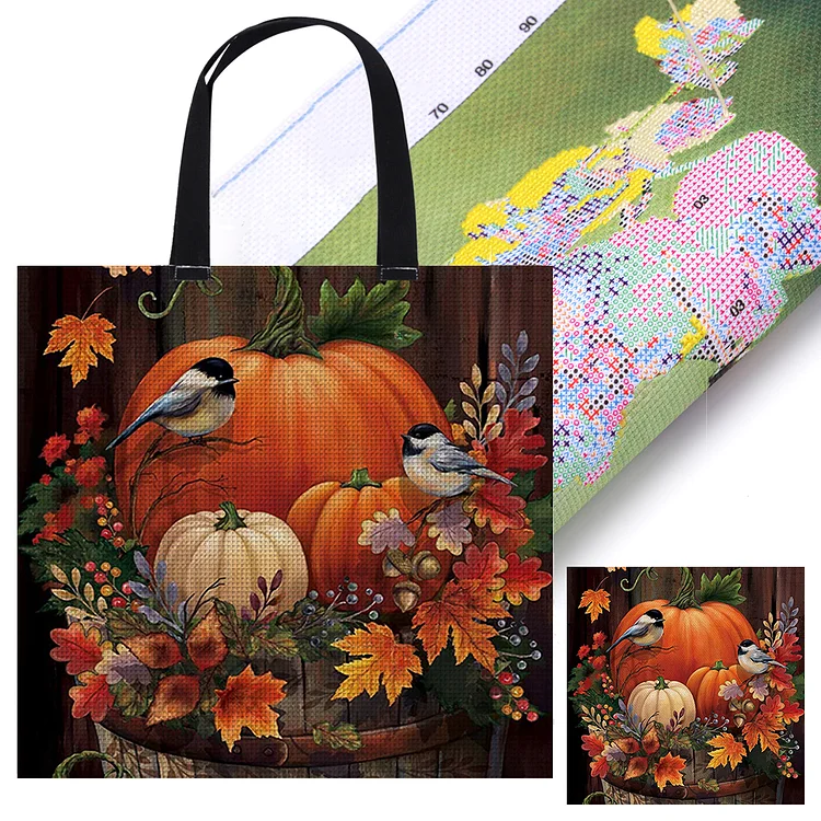 Shopper Bag - Bird And Pumpkin 11CT Stamped Cross Stitch 40*40CM