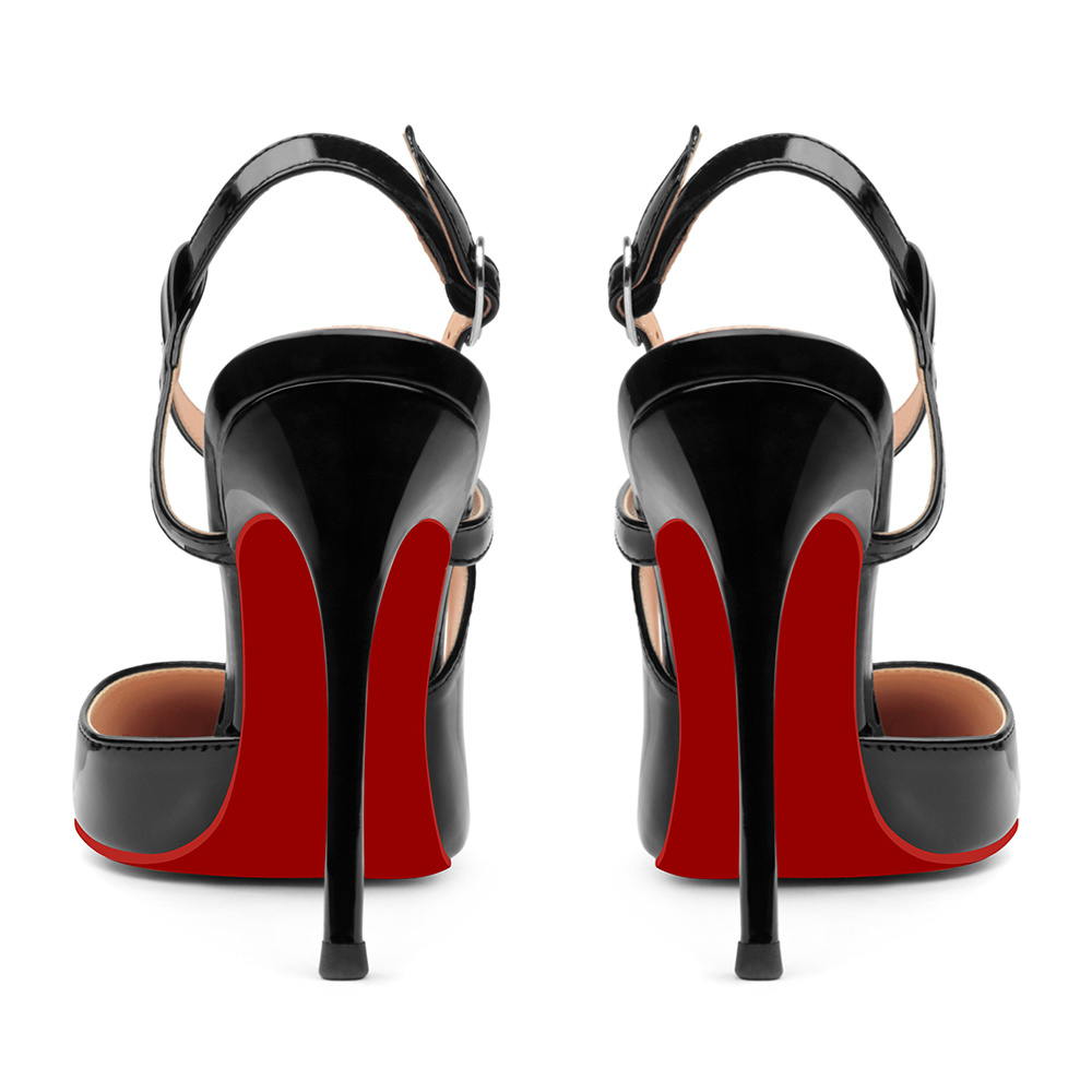 100mm Women Slingback Pumps Ankle Strap Jenlove Stiletto Mid Heel Close Pointed Toe Dress Red Bottoms Shoes-MERUMOTE