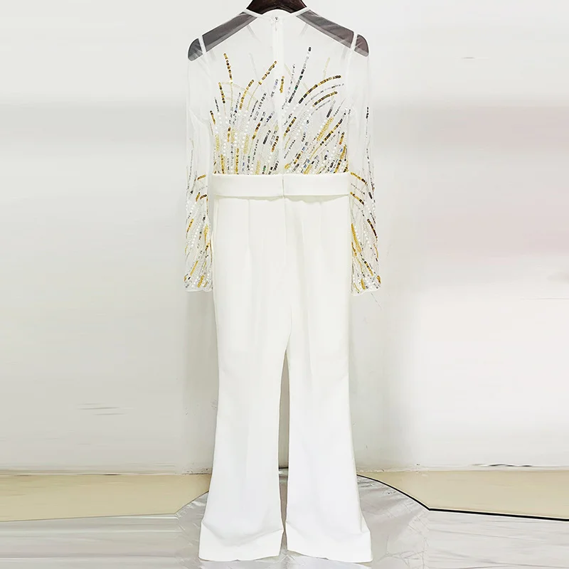 Nigikala Nigikala Spring And Summer New Star Fashion Mesh Splicing Heavy Industry Lincrium Nails Studded Trousers
