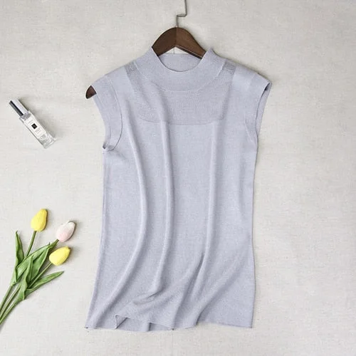 Sexy Women Top Fashion Women White Shirt Sexy Street Style Ladies Tops Tank Tops Knitted Solid Wild Ice Silk Knitting 2922 50