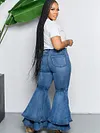 Ruffled Solid Color Tiered Flared Pants Jean Pants Bottoms