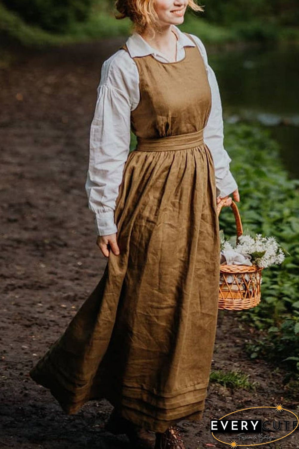 Cross Back O Neck Maxi Linen Dress