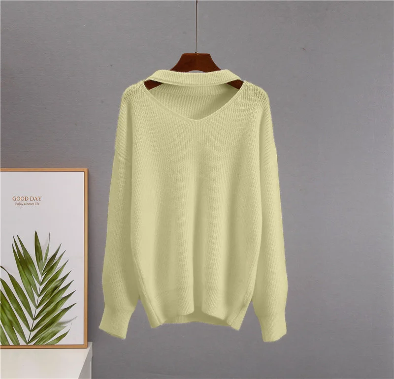 Athvotar Athvotar Autumn And Winter Ultra-Soft V-Neck Imitation Marinish Sweater Female Lazy Style Loose Knitted Sweater