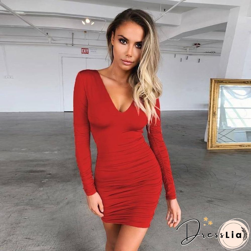 Autumn Woman Clothes Sexy Party Mini Black Dress Long Sleeve Solid Color Bandage Dresses For Women Fall Women's Clothing