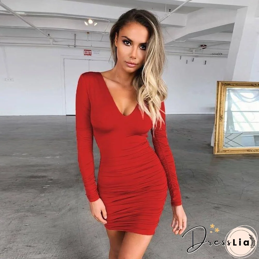 Autumn Woman Clothes Sexy Party Mini Black Dress Long Sleeve Solid Color Bandage Dresses For Women Fall Women's Clothing