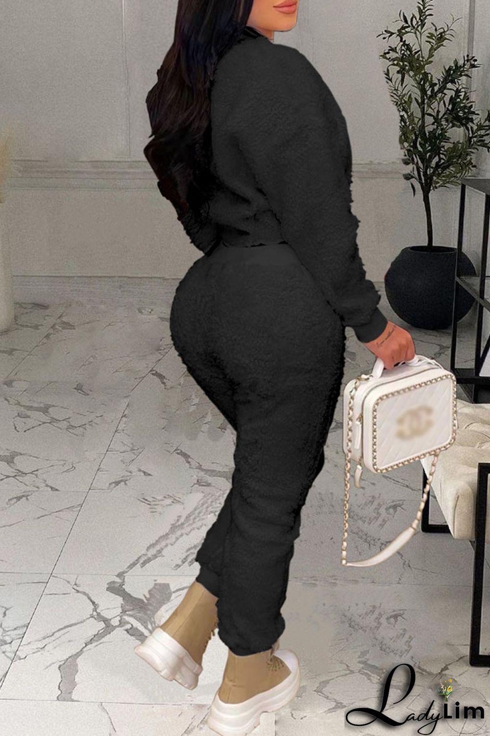 Coffee Casual Solid Split Joint O Neck Long Sleeve Two Pieces