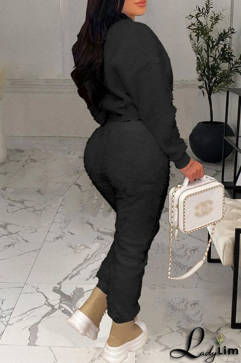 Coffee Casual Solid Split Joint O Neck Long Sleeve Two Pieces