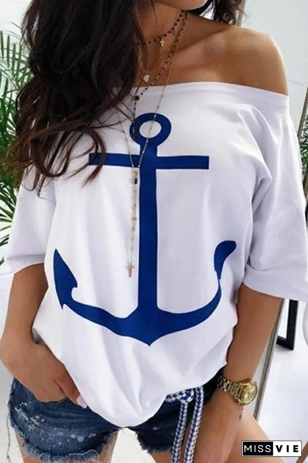 Printed Off Shoulder T-Shirt