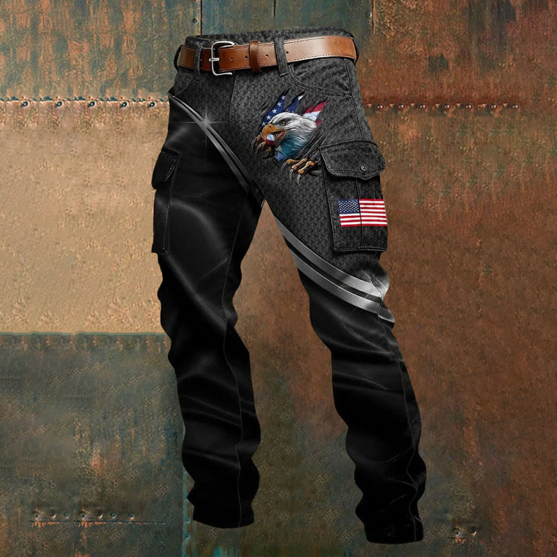Comstylish Men's American Flag Sea Eagle Casual Pants