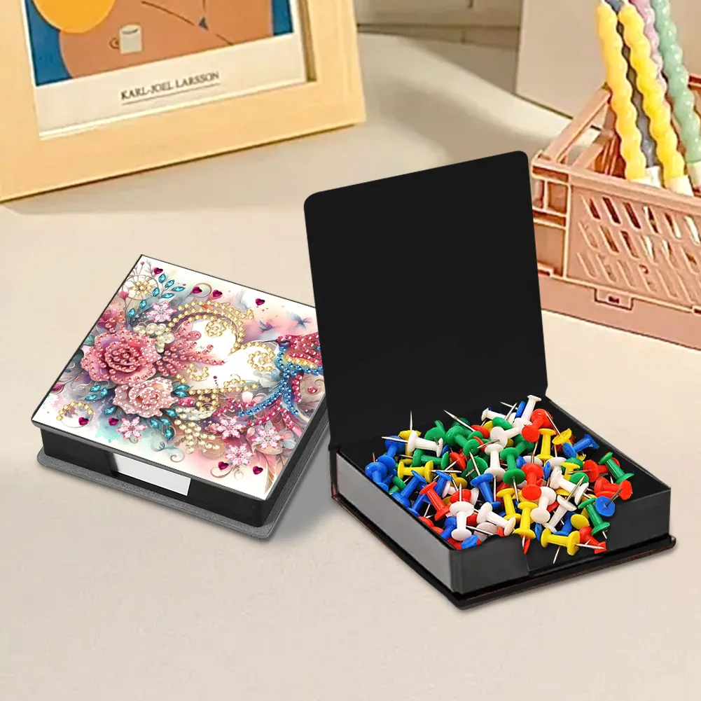 PU Flower Bird Diamond Painting Notecard Box with 160 Sheets of Paper