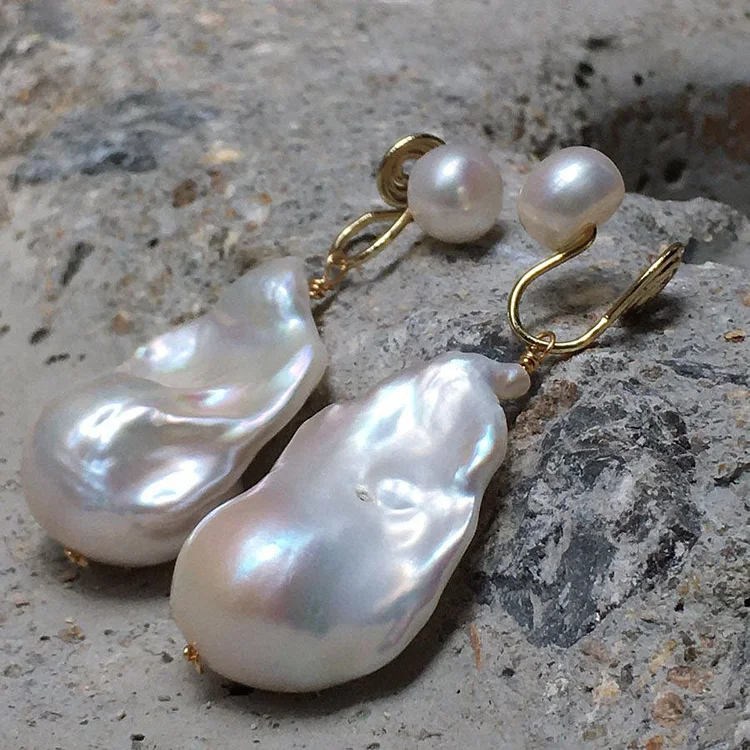 Original Design Baroque Shaped Pearl Fishtail Earrings| Vintage French Earrings with Gold Clad Earrings