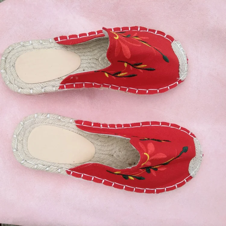 Yyvonne Embroidery Baotou Slippers Women's Grass Porpoise Vine Bottom Fisherman's Shoes Large Size 44 Yards Flat-Soled Muller Shoes