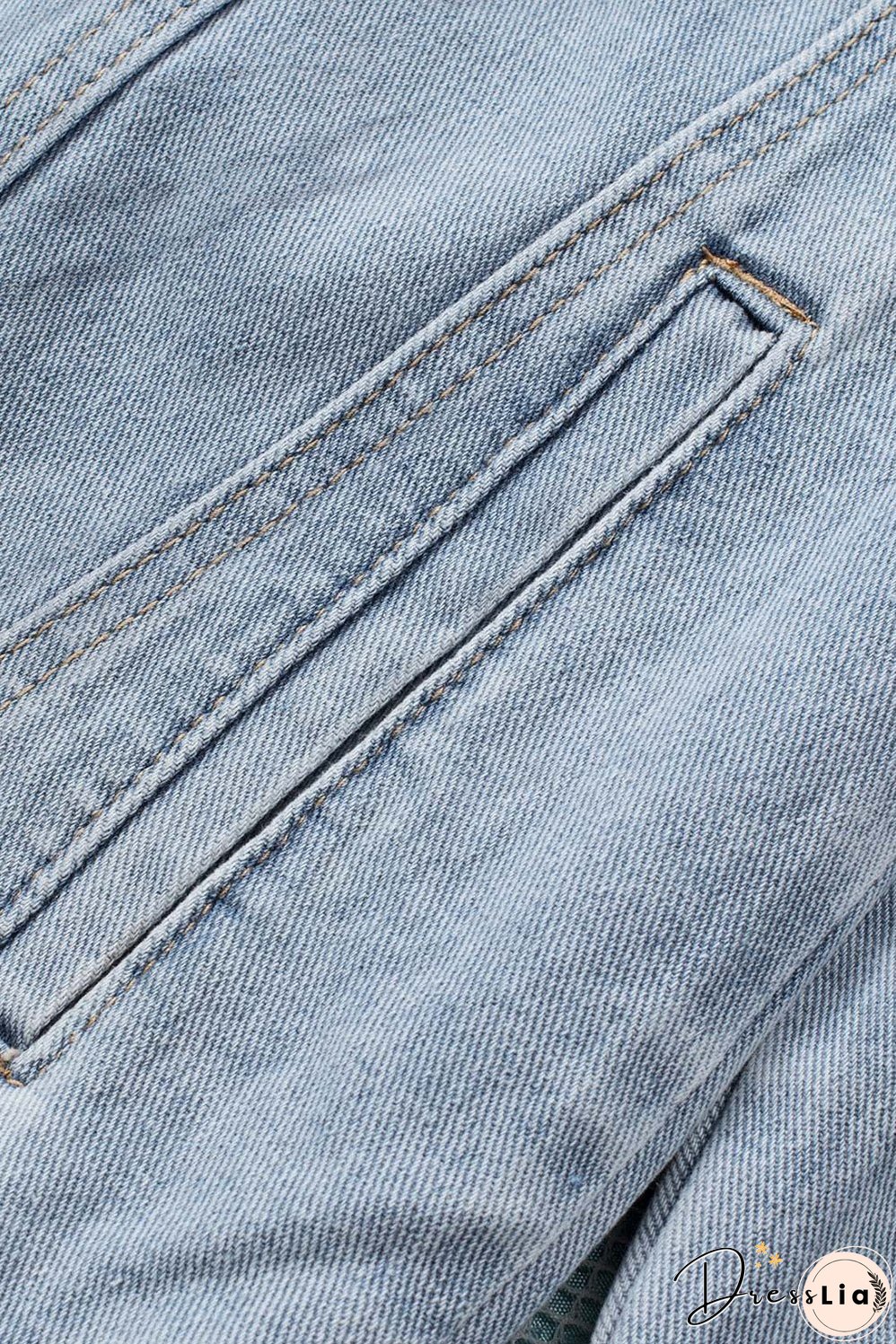 Button Closure Ripped Hooded Denim Jacket