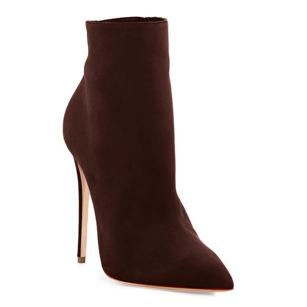 4.72" Women's Ankle Boots Closed Pointed Toe Stilettos Solid Color Suede Booties-vocosishoes