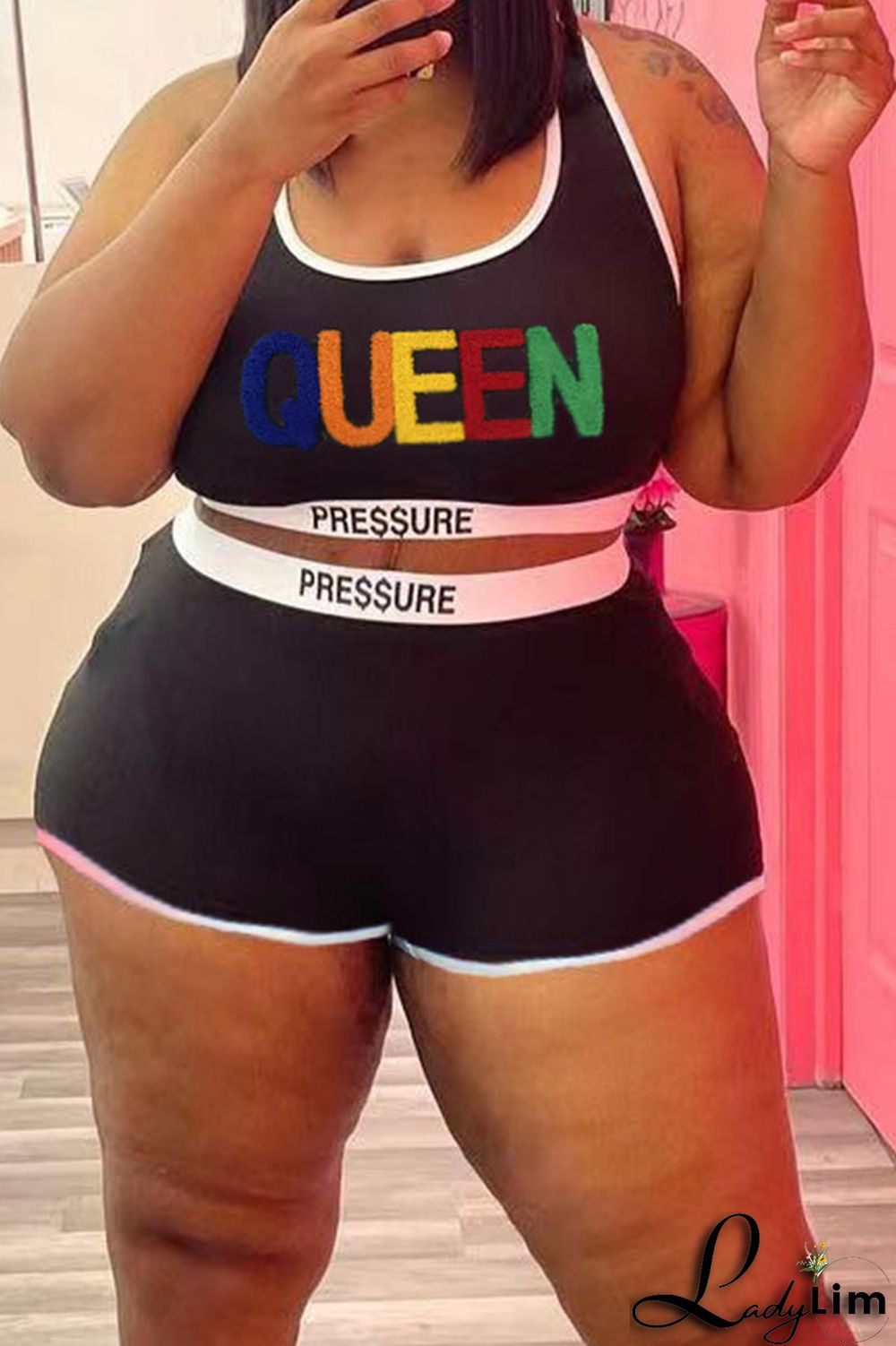 Red Casual Sportswear Solid Embroidered Split Joint U Neck Plus Size Two Pieces