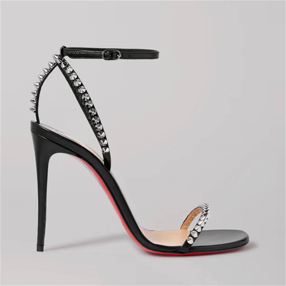 120mm Women's Sandals Stiletto Red Bottom High Heels Open Toe Ankle Strap Rivet Studs Shoes-MERUMOTE