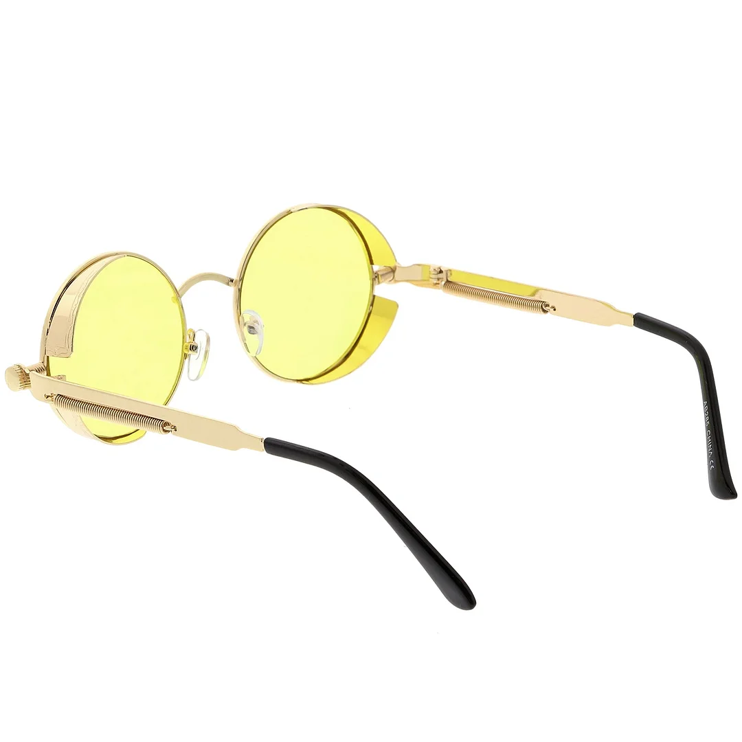 Steampunk Metal Round glasses With Metal Side Cover Flat Lens 42mm