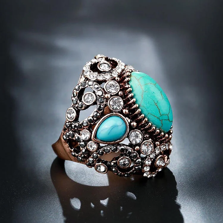 Olivenorma Luxury Big Antique Creative Vintage Turquoise Ring