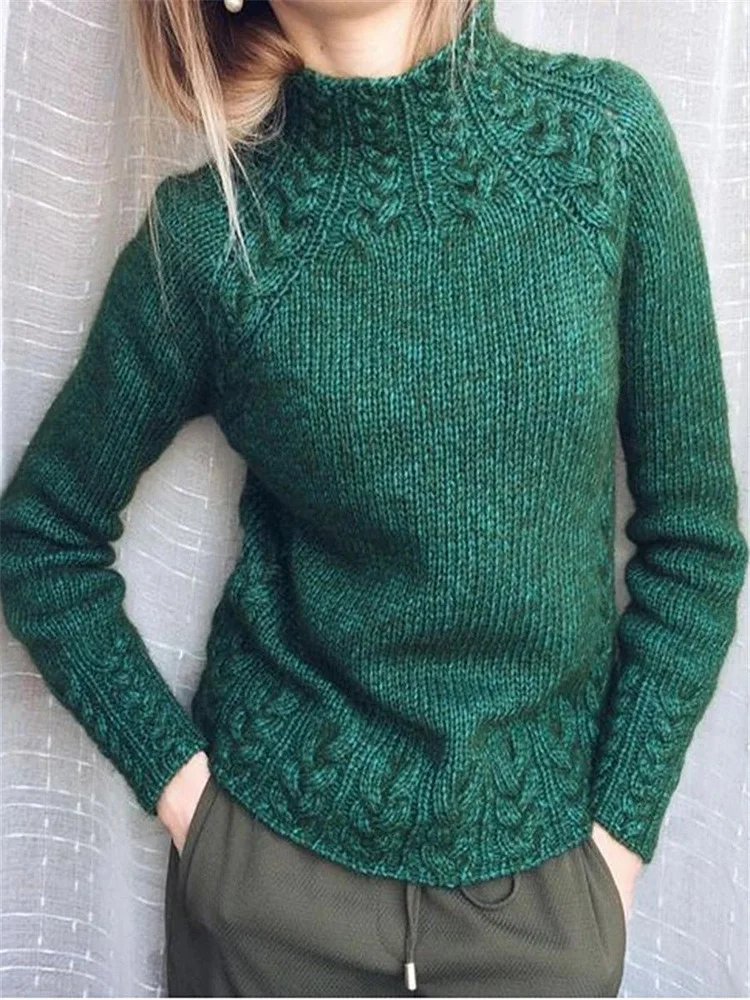 Women's Sweaters Solid Turtleneck Linen Pattern Gray Knit Sweater