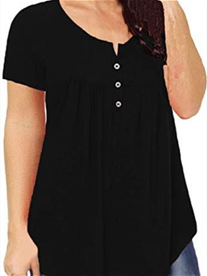 Women's Plus Size Tops T shirt Tee Solid Color Button Short Sleeve Crew Neck Basic Casual Daily Weekend Polyester Spring Summer Green Black