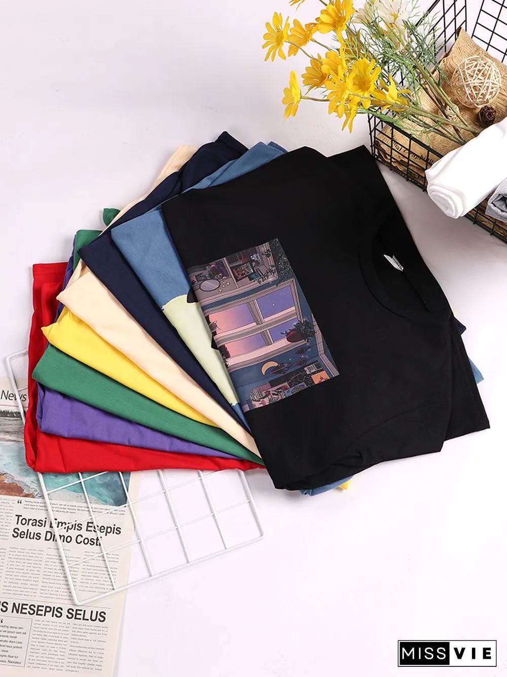 Womany Cats Gathered In The Printing Woman Tshirt Leisure Creativity T Shirt Summer Newtop Crewneck Breathable Woman T Shirts