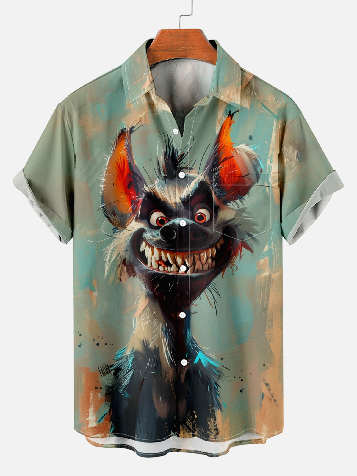 Men's Grinning Hyena Print Shirt PLUSCLOTHESMAN