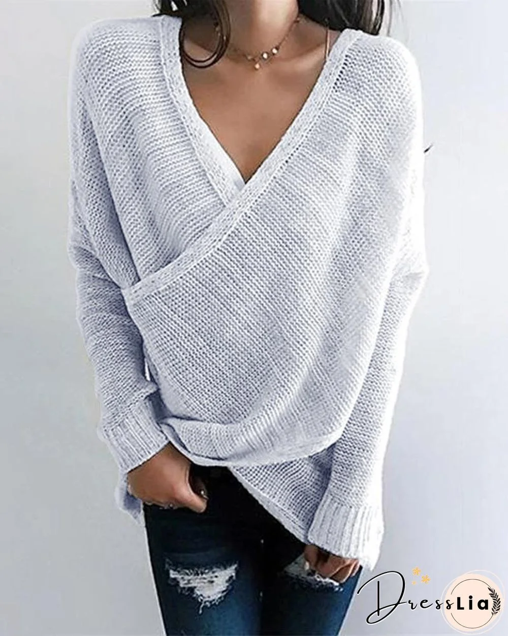 Solid Long Sleeve Casual Sweater P15179