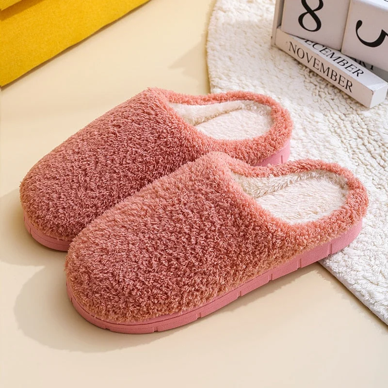 Winter Household Fur Slippers for Home Floor Slides Warm Plush Solid Color Family Slippers Shoes Soft Pantuflas Sandals