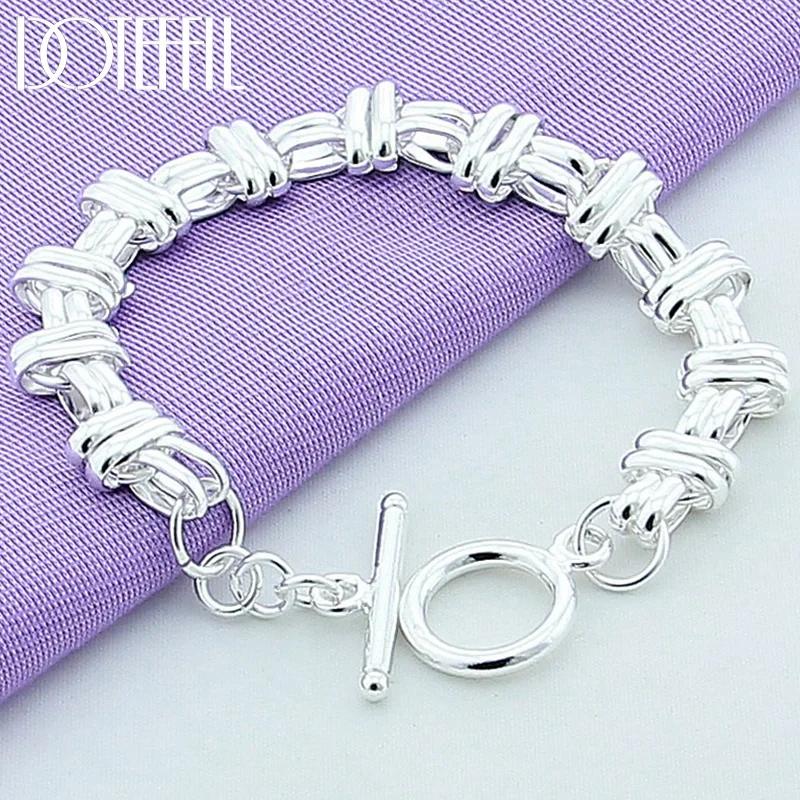 DOTEFFIL 925 Sterling Silver Round Cross Charm Chain Bracelet For Lady Women Jewelry 