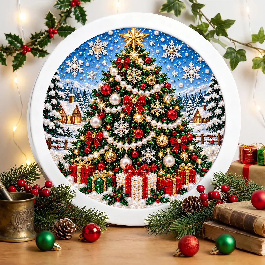 Framed Pearl Painting Kit Christmas Wreath Round 7.87x7.87in