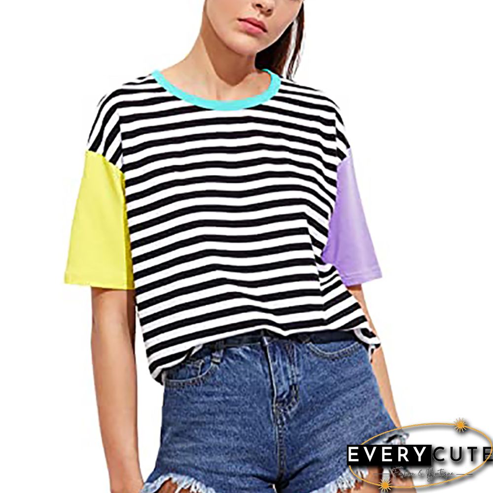 Yellow Contrast Stripes Short Sleeve Tees