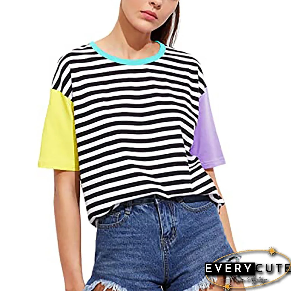 Yellow Contrast Stripes Short Sleeve Tees