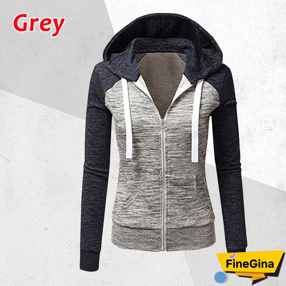 Women Spring/Autumn Casual Long Sleeve Sweatshirts Colorful Patchwork Thin Zip-Up Hoodie Jacket for Drawstring Hoodies S-5XL